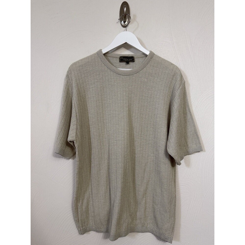 Principe Mens Crew Neck Shirt Knit Short Sleeve Made In Italy Size Large L EUC